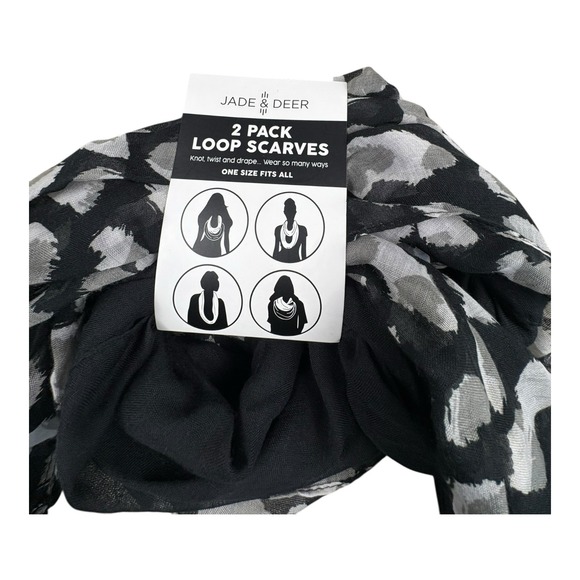jade and deer Accessories - Jade & Deer 2 Pack Loop Scarves Black Gray Animal Print One Size NWT